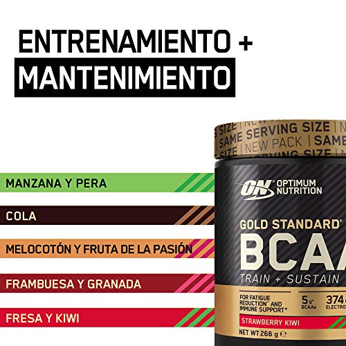 Optimum Nutrition ON Gold Standard BCAA Polvo, Suplementos Deportivos con Aminoacidos, Vitamina C, Zinc, Magnesio y Electrolitos, Fresa y Kiwi, 28 Porciones, 266g, Embalaje Puede Variar