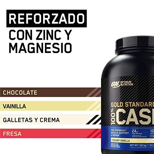 Optimum Nutrition ON Gold Standard Casein, Proteinas de Caseina en Polvo con BCAA Aminoacidos Esenciales, Zinc y Magnesio en Polvo, Vainilla, 55 Porciones, 1.82 kg, Embalaje Puede Variar