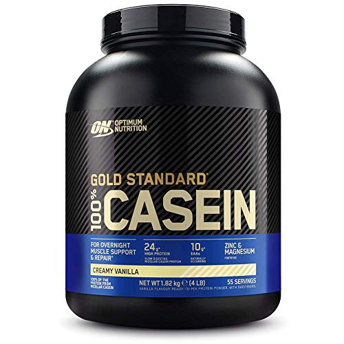 Optimum Nutrition ON Gold Standard Casein, Proteinas de Caseina en Polvo con BCAA Aminoacidos Esenciales, Zinc y Magnesio en Polvo, Vainilla, 55 Porciones, 1.82 kg, Embalaje Puede Variar