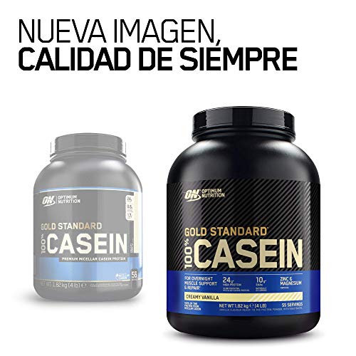 Optimum Nutrition ON Gold Standard Casein, Proteinas de Caseina en Polvo con BCAA Aminoacidos Esenciales, Zinc y Magnesio en Polvo, Vainilla, 55 Porciones, 1.82 kg, Embalaje Puede Variar