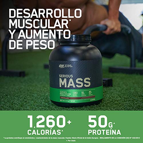 Optimum Nutrition ON Serious Mass Proteina en Polvo Mass Gainer Alto en Proteína, con Vitaminas, Creatina y Glutamina, Chocolate, 16 Porciones, 5.45 kg, Embalaje Puede Variar