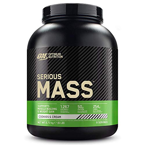 Optimum Nutrition ON Serious Mass Proteina en Polvo Mass Gainer Alto en Proteína, con Vitaminas, Creatina y Glutamina, Galletas y Crema, 8 Porciones, 2.73kg, Embalaje Puede Variar