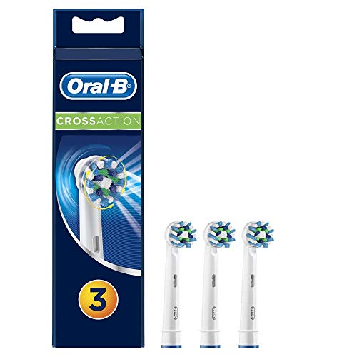 Oral-B Crossaction - Cabezal de Recambio, Set de 3 Recambios para Cepillo Eléctrico Recargable, Cabezal Redondeado con Diseño de Inspiración Profesional para Limpiar Diente por Diente, Blanco