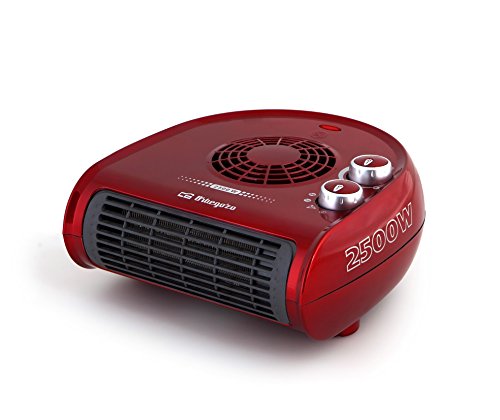 Orbegozo FH 5033 - Calefactor, termostato regulable, 2 niveles de potencia, función ventilador aire frío, calor instantáneo, indicador luminoso, asa de transporte, 2500 W, rojo