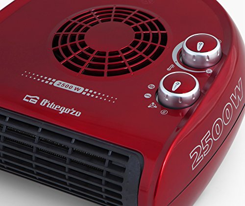 Orbegozo FH 5033 - Calefactor, termostato regulable, 2 niveles de potencia, función ventilador aire frío, calor instantáneo, indicador luminoso, asa de transporte, 2500 W, rojo