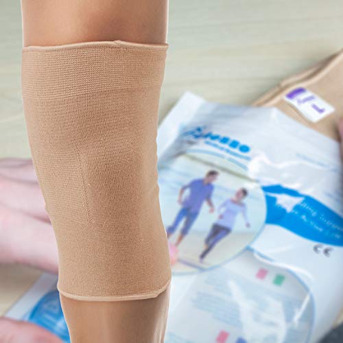 Órtesis rodillera tubular Actesso – Compresión elástica para alivio del dolor durante el ejercicio o después de una lesión (Grande, Beige)