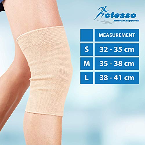 Órtesis rodillera tubular Actesso – Compresión elástica para alivio del dolor durante el ejercicio o después de una lesión (Grande, Beige)