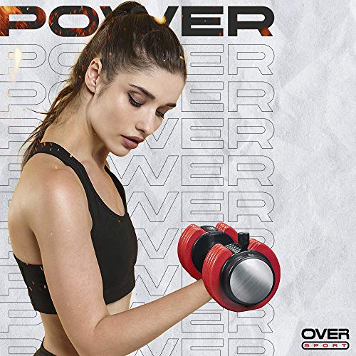 OVER SPORT Mancuernas Ajustables para Gimnasio o Hacer Deporte en Casa - Pesas con Discos Regulables para musculación en 2 tamaños - De 1,1 a 5,5 Kg y de 2,2 a 11 Kg para Hombre y Mujer (Individual)