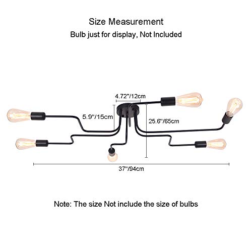 OYIPRO Moderno Candelabro Negro Lámpara de techo 6 E27 para sala de estar Dormitorio Comedor (Sin bombilla)