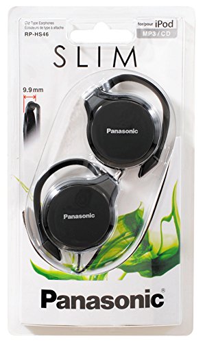 Panasonic RP-HS46E-K Slim - Auriculares de Clip Compactos Plegables (108 dB, Auriculares poliamida, Diseño ultradelgado, 3.5 mm, 32 Ohmio), color Negro