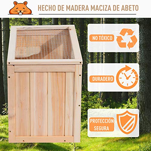 Pawhut Jaula Madera para Hámster Ratoncillos Roedores Casa para Animales Pequeños 2 Niveles 60x35x42cm