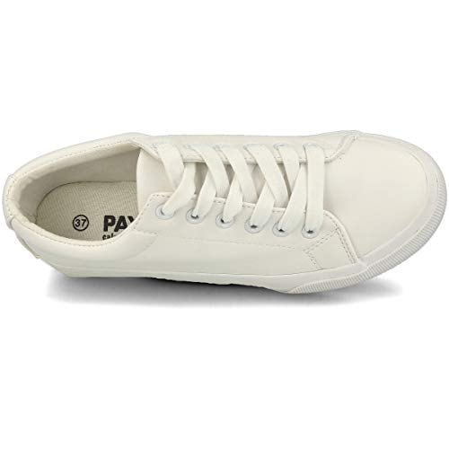 PAYMA - Zapatillas Bambas Deportivas Plataforma Mujer. Tenis Deporte, Casual y Caminar. Cierre Cordones. Interior Acolchado. Acabado Eco Print Floral, Blanco y Estrella.