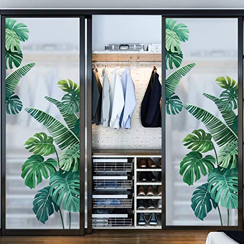 Pegatina de pared, Planta tropical Hoja de tortuga Etiqueta de la pared Playa fresca Palm Leave Art Decal Puerta Decoración de la pared para la sala de estar Cocina Decoración para el hogar 60 * 90 cm