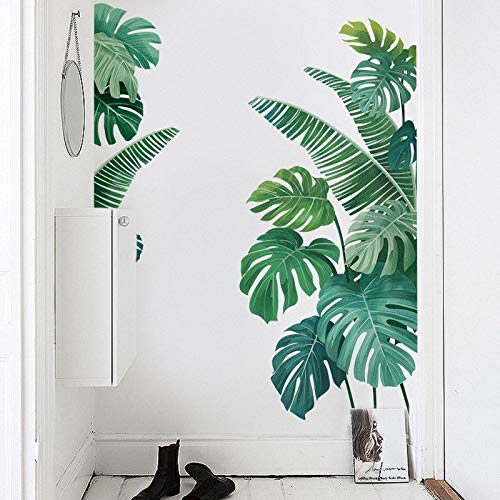 Pegatina de pared, Planta tropical Hoja de tortuga Etiqueta de la pared Playa fresca Palm Leave Art Decal Puerta Decoración de la pared para la sala de estar Cocina Decoración para el hogar 60 * 90 cm