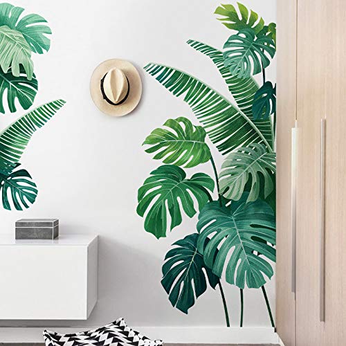 Pegatina de pared, Planta tropical Hoja de tortuga Etiqueta de la pared Playa fresca Palm Leave Art Decal Puerta Decoración de la pared para la sala de estar Cocina Decoración para el hogar 60 * 90 cm