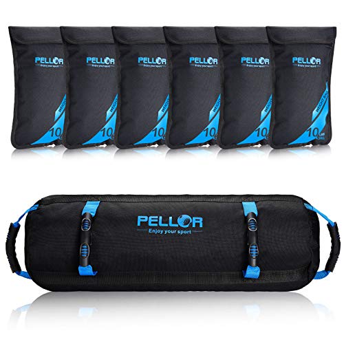 PELLOR Sandbag, Saco Peso Fitness Saco de Arena para Entrenamiento de 4.5-27 kg, Bolsa de Arena con 6 Bolsas Ajustables para Fitness Funcional y Potenciamiento Muscular