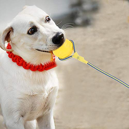 Pelota de Cuerda para Mascotas, 6 cm EVA portátil Adiestramiento de Perro Mascota Masticar Juguetes interactivos Resistentes a mordeduras Cuerda portadora Bola de Goma Indestructible(Amarillo)