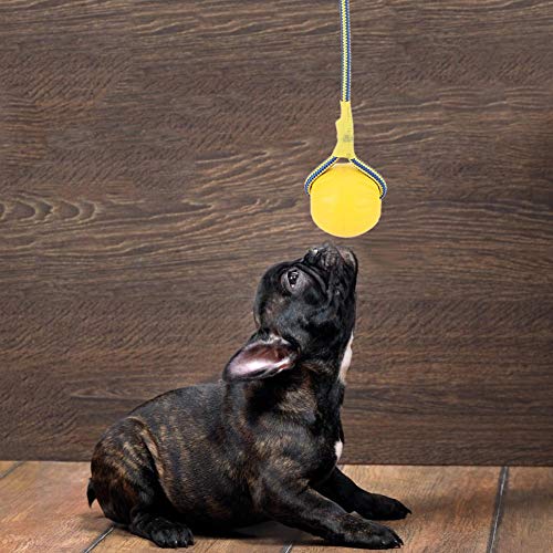 Pelota de Cuerda para Mascotas, 6 cm EVA portátil Adiestramiento de Perro Mascota Masticar Juguetes interactivos Resistentes a mordeduras Cuerda portadora Bola de Goma Indestructible(Amarillo)