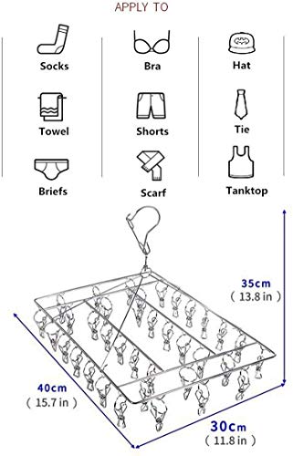 Perchero de acero inoxidable para secado de calcetines, gancho giratorio resistente al viento, para calcetines, ropa interior, sujetadores, ropa de bebé, guantes (36 pinzas)