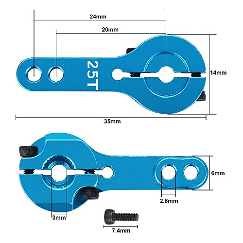 PERFETSELL 5 Pcs Brazo Servo RC 1/10 25T Brazo Servo Aluminio 25T Servo Arm Horn Servo CNC Aluminum 25T Dientes Servo Cuerno de Metal para Futaba / Ace MG Servo RC Car, Accesorio (Azul)