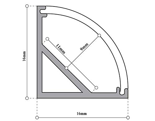 Perfil de aluminio para LED tira con difusor opaco PACK metros angular L,barra disipador en angulo de 90º en tiras de 2 mts, canal con soporte de montaje,tapas finales (8 mts.)