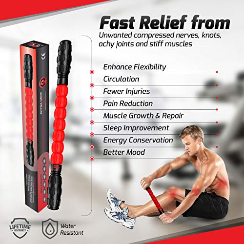 Physix Gear Sport Rodillo Masaje Muscular para Nudos y Puntos gatillo, el Mejor Rodillo masajeador Espalda, piernas y Gemelos, rulo Masaje Muscular para liberación miofascial y rehabilitación, Rojo