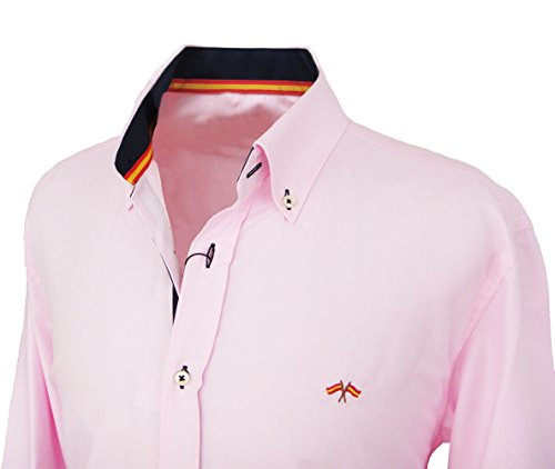 Pi2010 Camisa Bandera de España Hombre Rosa con Marino, Fabricado en España Talla XXL