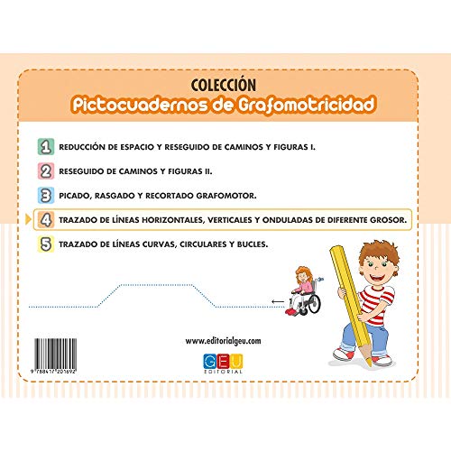 Pictocuaderno De Grafomotricidad 4: Trazado Líneas Horizontales, verticales y Onduladas | Material Aprender A Escribir | Incluye Más De 50 fichas | Editorial Geu (Educación Infantil)