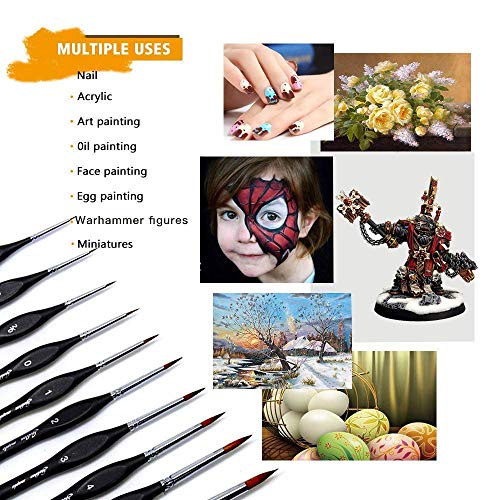 Pinceles para Pintura, 10pcs Miniatura Cepillos para Pintura de Arte Brochas Redondas de Arte Profesionales, Juego de Pinceles para Pintar al Óleo/Acrílica/Acuarela