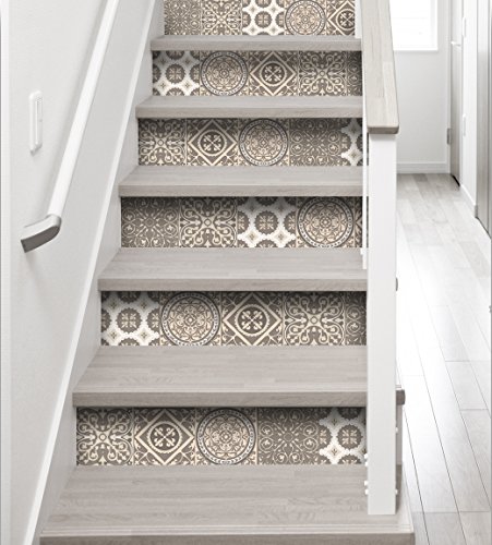 Plage Stairs Vinilos para Escaleras-Azulejos Antiguos, Beige, 100x0.1x19 cm, 3 Unidades