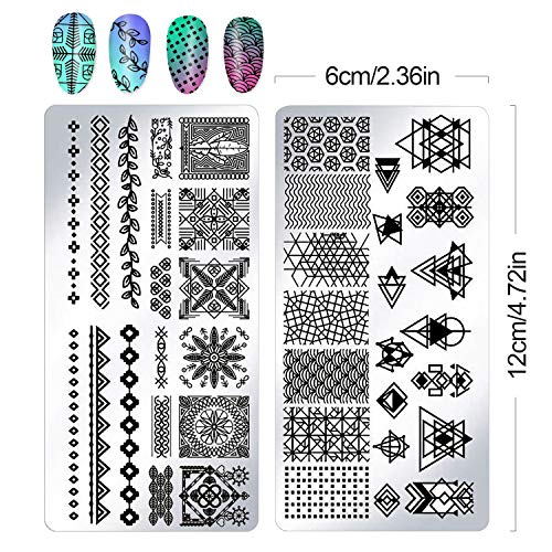 Plantilla Estampado de Uñas - 8 Placas Grandes Uñas con Varios diseños - Placas Estampacion Uñas con Raspador de Plástico, Sello de silicone