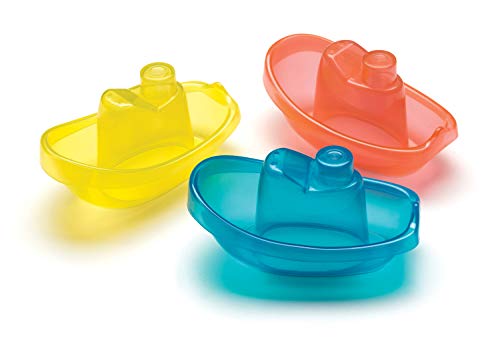 Playgro Barquitos Flotantes, 3 piezas, Sin BPA, Desde los 6 Meses, Bright Baby Boats, Azul/Rojo/Amarillo, 40146 (0183454)