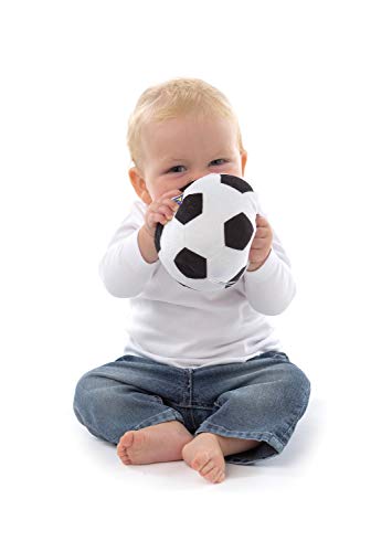 Playgro Mi Primera Pelota de Fútbol, Sonajero Integrado, Desde los 6 Meses, My First Soccer Ball, Negro/Blanco, 40043