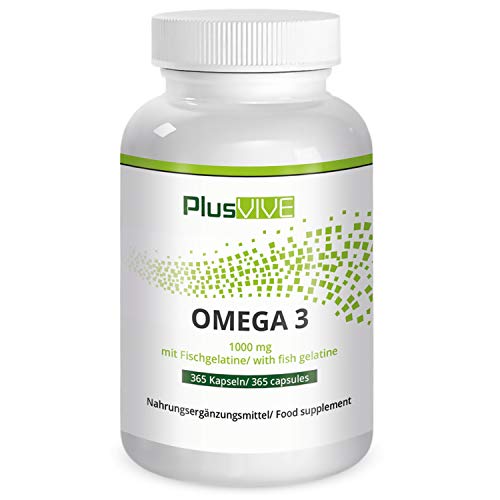 Plusvive - 365 cápsulas de omega 3 con recubrimiento de gelatina de pescado (1000 mg)