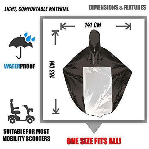 Poncho de Lluvia Universal para Scooter de Movilidad y Silla de Ruedas Eléctrica con Capucha y Panel Transparente - Impermeable, a Prueba de Viento y Ligero - Resistente, Durable y Fácil de Plegar.