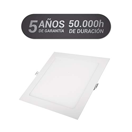 POPP®- Pack x2 Downlight LED Extraplano Cuadrado Blanco,chip OSRAM Iluminacion LED Plafón de Techo (6000K, 18W)