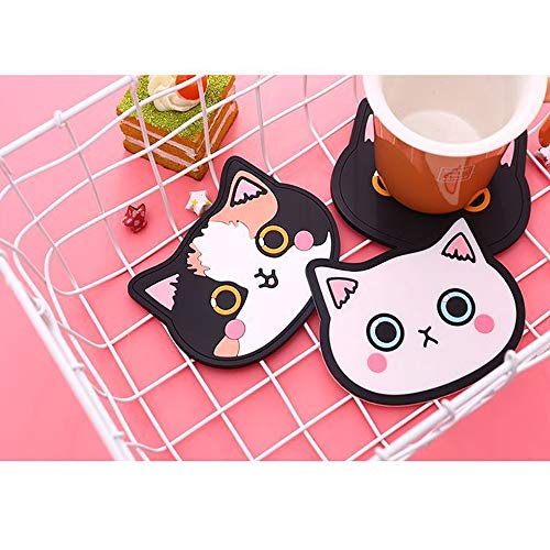 Posavasos de silicona con diseño de gato-Alfombrilla de goma para vino,vidrio,té- mejor bebida para el hogar,cerveza-hogar casa decoración de cocina - ideal para regalo de registro de boda negro