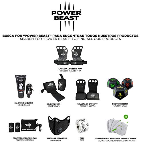 POWER BEAST Calleras para Crossfit | Grips Pro, Guantes Sin Dedos, 4 H, Cuatro Agujeros | Pesas, Gimnasio, Fitness, Calistenia, Musculación, Halterofilia, Dominadas | Protector de Manos. Unisex. (M)