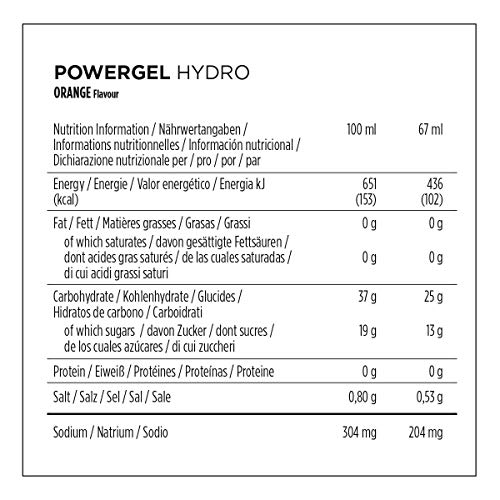 PowerBar PowerGel Hydro Orange 24x67ml - Gel Energético de Alto Carbono + C2MAX Magnesio y Sodio