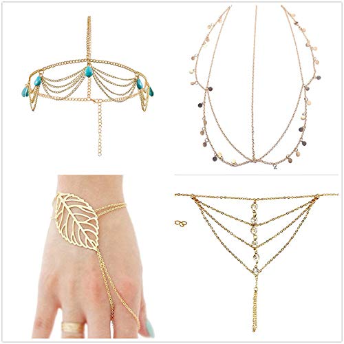 PPX 2 Piezas Lady Borla Metal Cabeza Cadena, y 2 Piezas mujeres mano arnés pulsera esclavo cadena enlace dedo anillo pulsera con Joyero Transparente