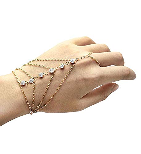 PPX 2 Piezas Lady Borla Metal Cabeza Cadena, y 2 Piezas mujeres mano arnés pulsera esclavo cadena enlace dedo anillo pulsera con Joyero Transparente