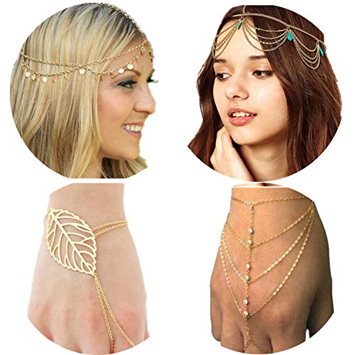 PPX 2 Piezas Lady Borla Metal Cabeza Cadena, y 2 Piezas mujeres mano arnés pulsera esclavo cadena enlace dedo anillo pulsera con Joyero Transparente