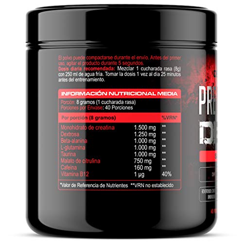 Pre Workout Demon (Sabor Frutas del Bosque) - Suplemento Potente pre-Entreno con Creatina, Cafeína, Beta-Alanina y Glutamina (Envase de 320 Gramos - 40 Porciones)