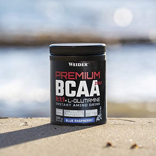 Premium BCAA 811+L-Gluamina Sabor Blue Raspberry 500g. Con Vitamina B6. Sin azúcar.