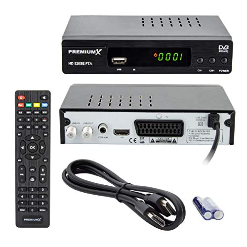 PremiumX Receptor de televisión digital HD 520SE FTA, DVB-S2, FullHD, HDTV, receptor de satélite, HDMI, SCART USB, reproductor multimedia Astra Hotbird preprogramado