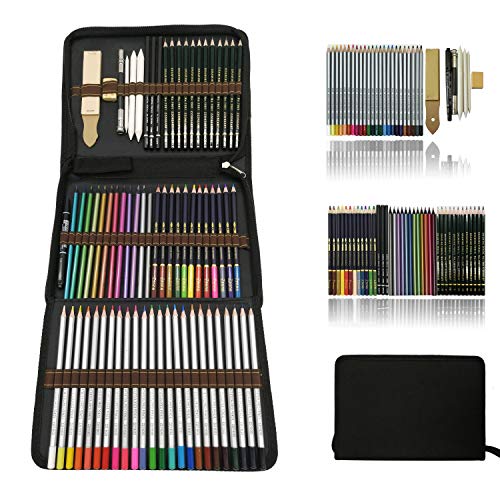 Profesional Lápices de colores Conjunto de Dibujo Artístico,lapiz dibujo y Bosquejo Material Set,Incluye lápices metálicos,acuarelables,carbón,Lápices Pastel,Herramientas de dibujo y Caja de lápiz