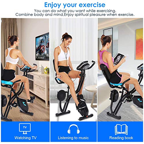 Profun Bicicleta Estática Plegable de Fitness con Respaldo Xbike con App Pantalla LCD 10-Niveles Ajustable para Ejercicio Entrenamiento en Casa (Tipo 4 Negro)