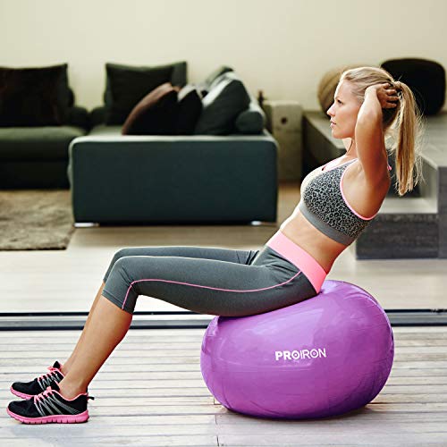 PROIRON Fitness Pelota de Ejercicio - Bola Suiza con Bomba de Inflado,Bola de Yoga antirrebote y Antideslizante,Bola de Equilibrio para Gimnasio Pilates Gimnasio de Yoga Púrpura 75cm