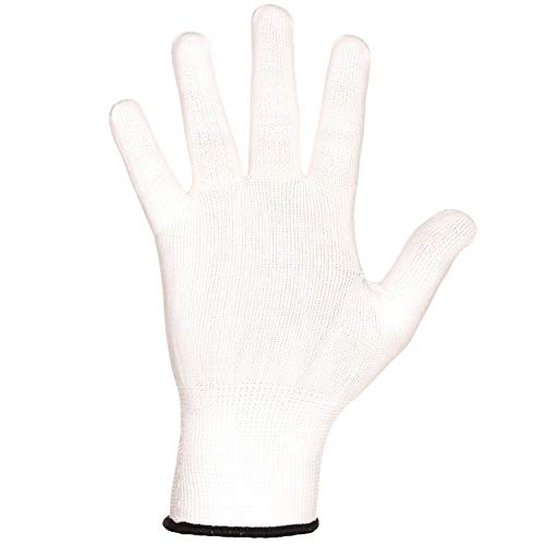 PROOF Guantes de trabajo de poliéster de punto - guantes de montaje, cómodo, reparaciones, trabajos de almacén, doméstico, acabado, taller, montaje, manualidades, embalaje (6 (12 Pares), Blanco)