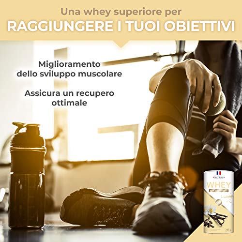 Proteína Whey en Polvo - Suero de leche - Para Entrenar, el Crecimiento Muscular, el Rendimiento, la Recuperación - Sabor a Vainilla - 26 g de proteína por porción - Nutrimea - Fabricado en Francia